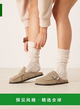 1h可退 香港直邮ASOS 女士 Mystic premium 设计平底绿色绒毛绒面