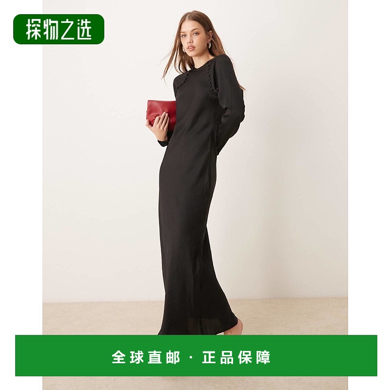香港直邮ASOS 女士 biased 设计缎面系扣长款连衣裙(黑色)