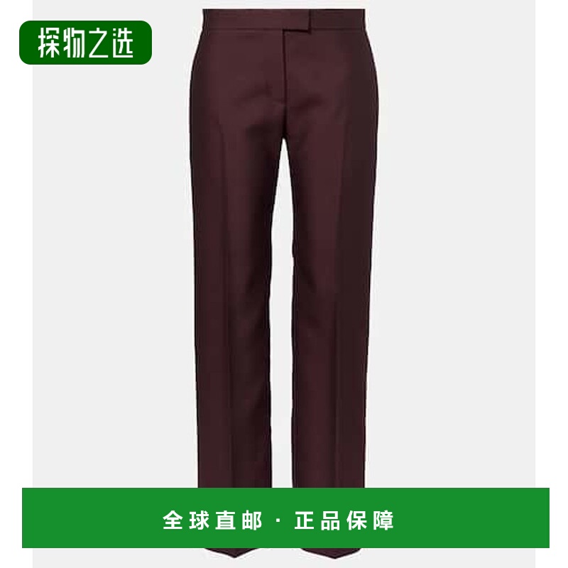 1h可退 香港直邮KHAITE 女士 Callen 羊毛真丝直筒长裤 red红色