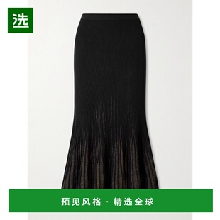 1h可退 香港直邮ULLA JOHNSON 女士 Vera 褶裥金属感罗纹针织中长