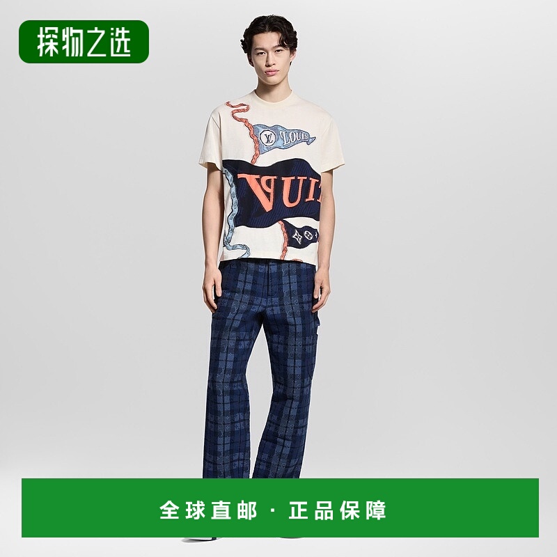 自营欧洲直邮LV路易威登 男士彩色棉嵌花图案短袖T恤