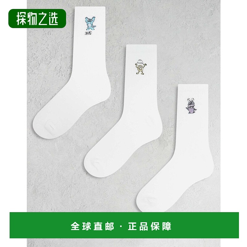 香港直邮ASOS 男士 Pixar Monster Inc 设计迪士尼绣花袜子(三件)