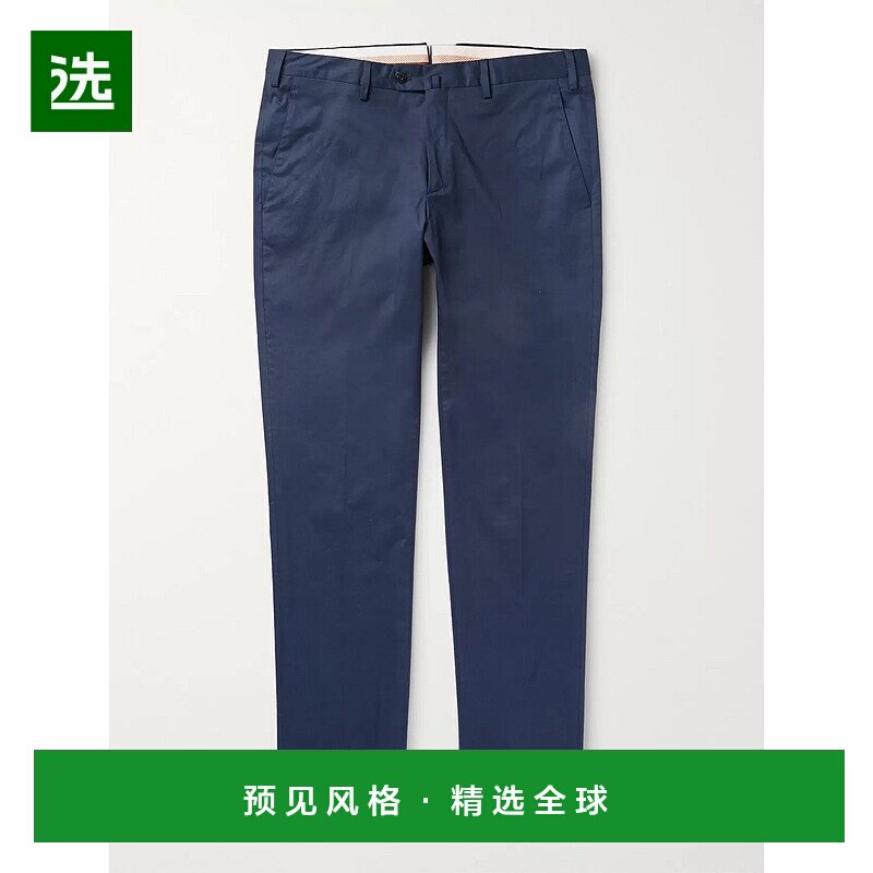 香港直邮Loro Piana 诺悠翩雅 男士 海军蓝修身弹力棉质斜纹布裤