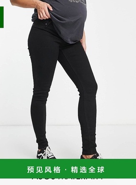 1h可退 香港直邮ASOS 女士 over bump 设计孕妇装紧身牛仔裤(黑色
