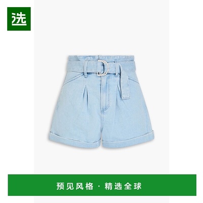 1h可退 香港直邮paige denim 女士 Carly 束带褶裥牛仔短裤 7844H