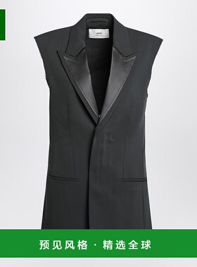 香港直邮Ami Paris 女士 煤炭黑灰色羊毛背心 FBV003WV0067