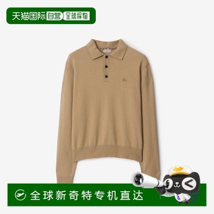 欧洲直邮Burberry博柏利 男士 亚麻色羊绒骑士印花刺绣长袖 Polo衫