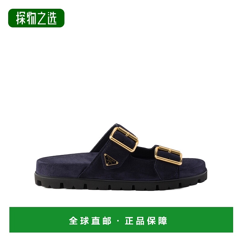 香港直邮Prada 绒面革系带拖鞋 1XX692054F020普拉达