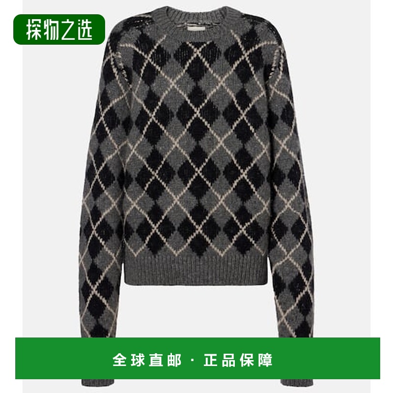 香港直邮KHAITE 女士 Pratt 菱形羊绒毛衣 grey灰色 舒适时尚