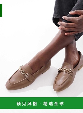 1h可退 香港直邮ASOS 女士 Macaroon 设计宽版锁链褐色便鞋女鞋
