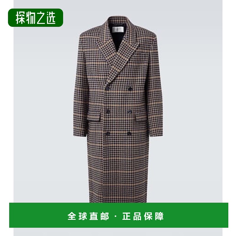 1h可退 香港直邮Saint Laurent 圣罗兰 男士 千鸟格羊毛大衣