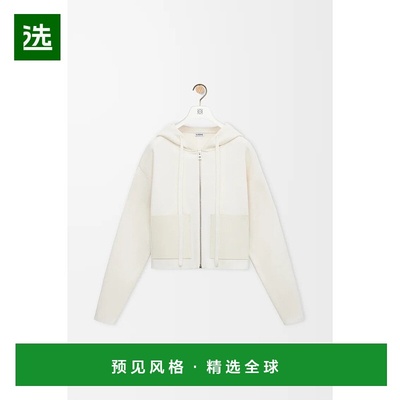 1h可退 欧洲直邮Loewe罗意威 女士白色羊毛拉链闭合连帽卫衣