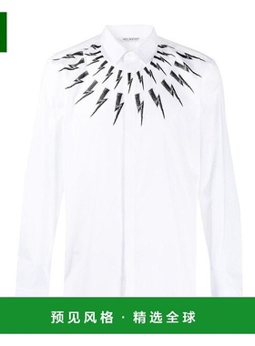 香港直发Neil Barrett男士白色棉质长袖衬衫舒适PBCM1473C013S