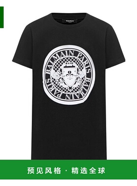 香港直发BALMAIN巴尔曼女童黑色徽标印花圆领短袖T恤6M8091MX030