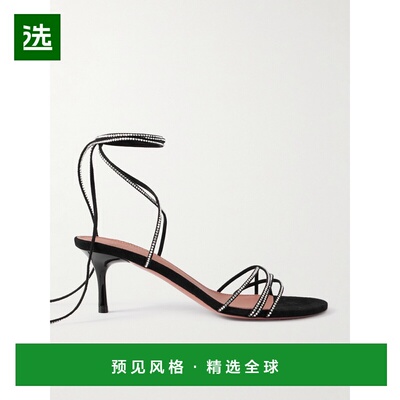 1h可退 香港直邮Amina Muaddi 女士 Lori 绑带水晶装饰绒面革凉鞋