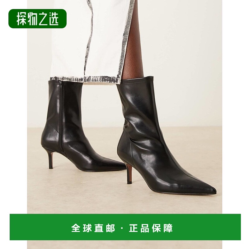 1h可退 香港直邮ASOS 女士 Rosalind 设计宽版小跟短靴(黑色)