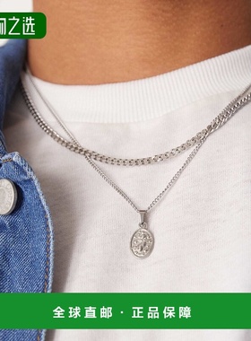 香港直邮ASOS 男士 设计防水不锈钢织纹吊坠项链(2件套)(银色)