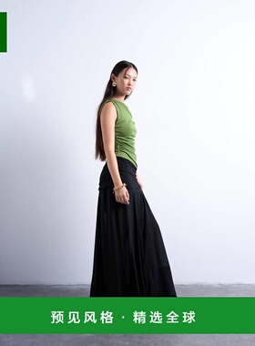 1h可退 香港直邮Topshop 女士 低腰垂褶布织长款半身裙(黑色)