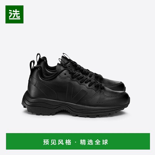 欧洲直邮VEJA Venturi系列黑色棉制仿皮V标识运动鞋 男女通用