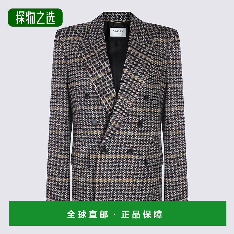 香港直邮Saint Laurent 圣罗兰 女士 双排扣格纹羊毛夹克 837047Y