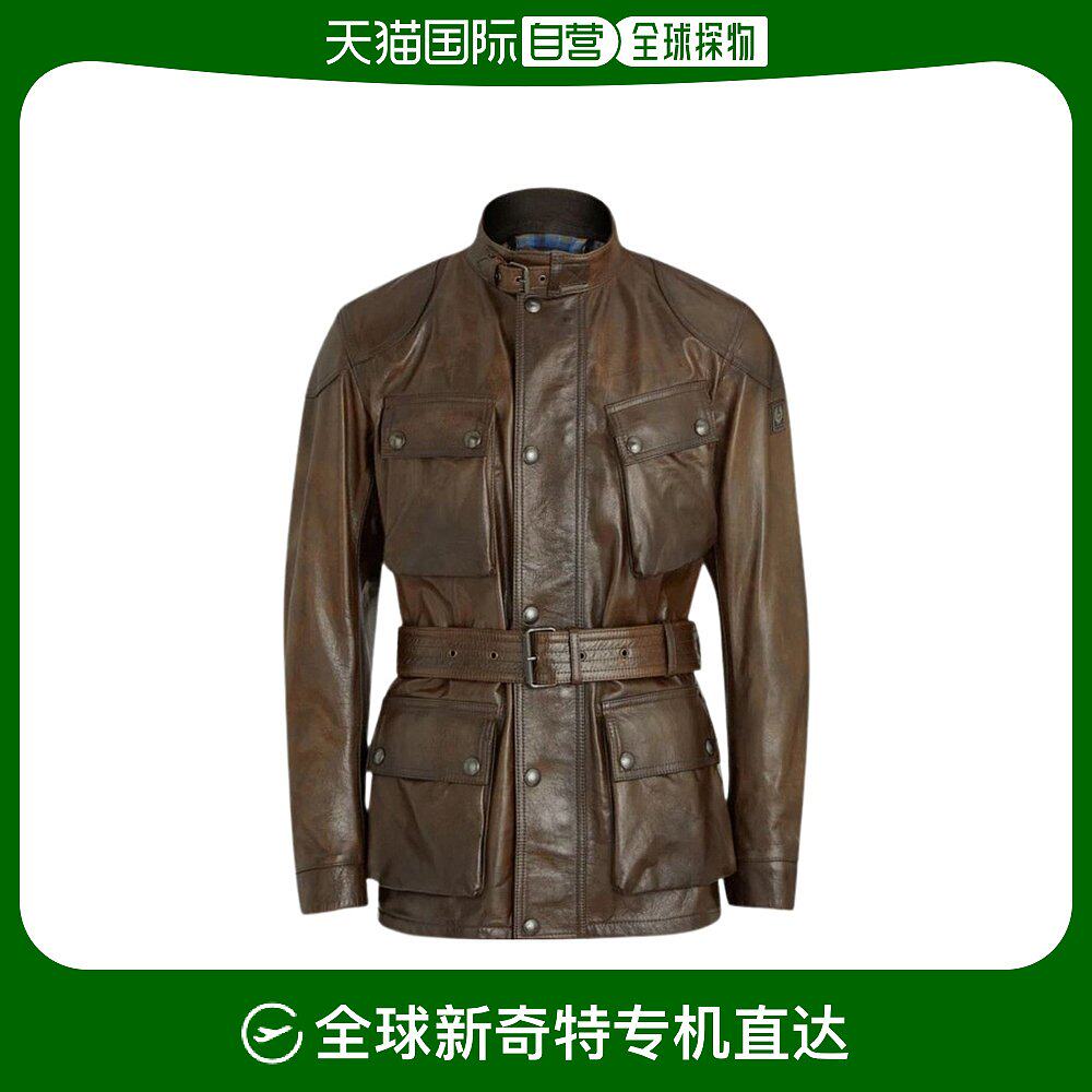 香港直邮belstaff 长袖皮夹克 100037拉链牛皮