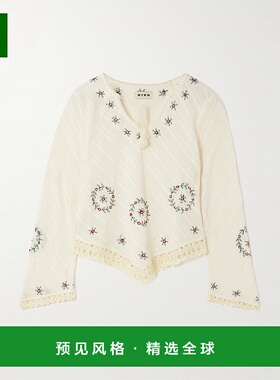 1h可退 香港直邮RIXO 女士 Annalisa 钩编刺绣棉质泡泡纱上衣 030