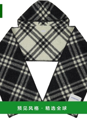 1h可退 香港直邮Burberry 巴宝莉 女士 黑色 & 灰白色 Check Hood