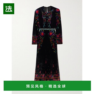 1h可退 香港直邮SALONI 女士 Claudia 扭曲精饰印花天鹅绒中长连