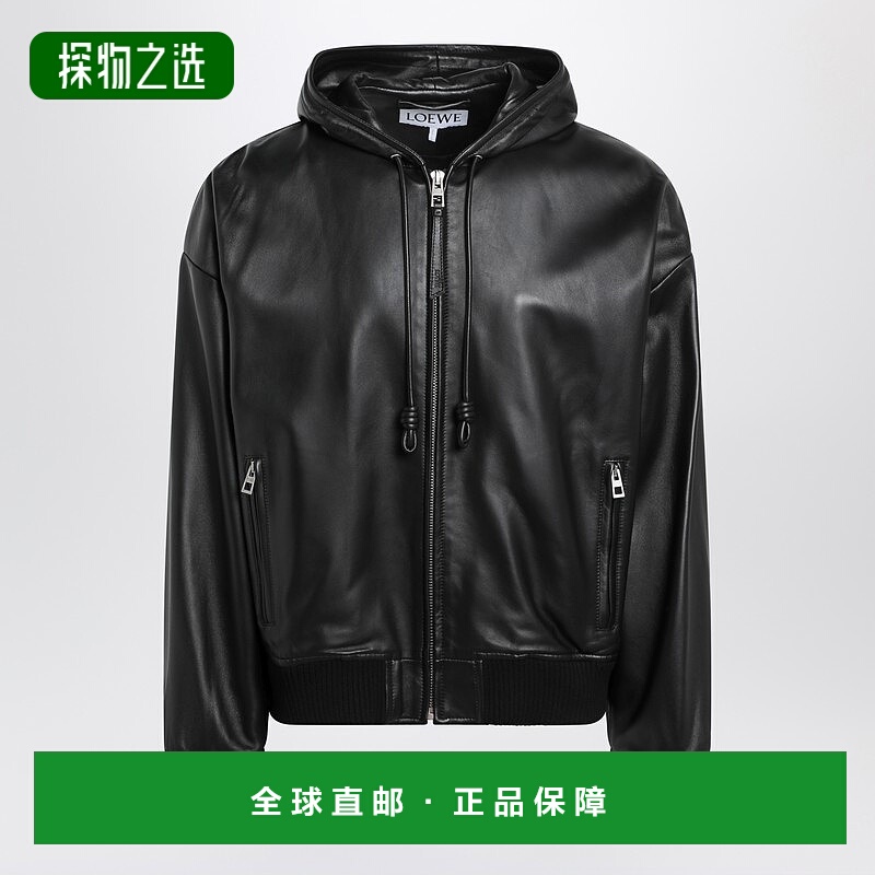 香港直邮LOEWE 罗意威 男士 黑色皮革连帽夹克 H526Y34L72LE外套