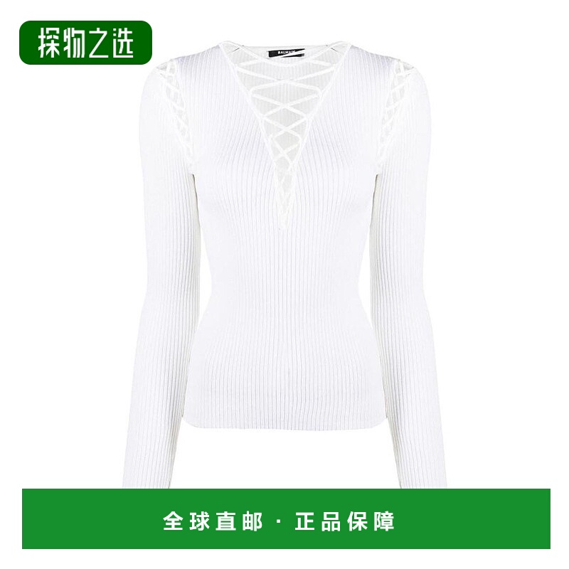 香港直邮Balmain 带缀饰肩部针织套衫 XF0KB015KB65