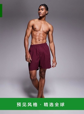 1h可退 香港直邮ASOS 男士 设计长款酒红色泳裤 red红色 舒适时尚