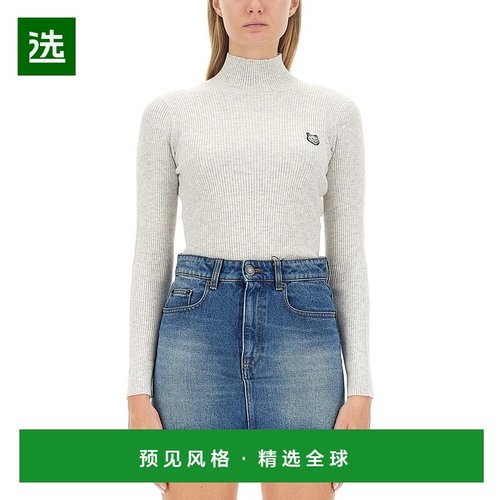 香港直邮MAISON KITSUNE 女士 狐狸拼缀毛线衫 LW00806KT1091LIGH