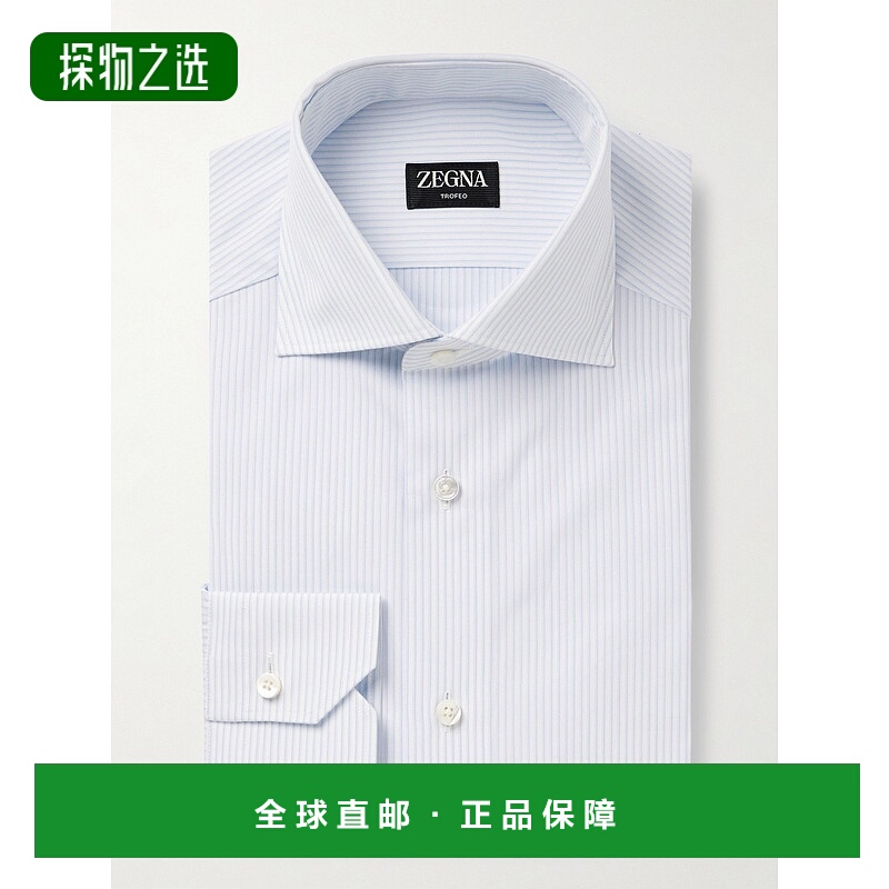 香港直邮zegna 杰尼亚 男士 Trofeo™ 剪口领条纹衬衫 9MS0BA70104