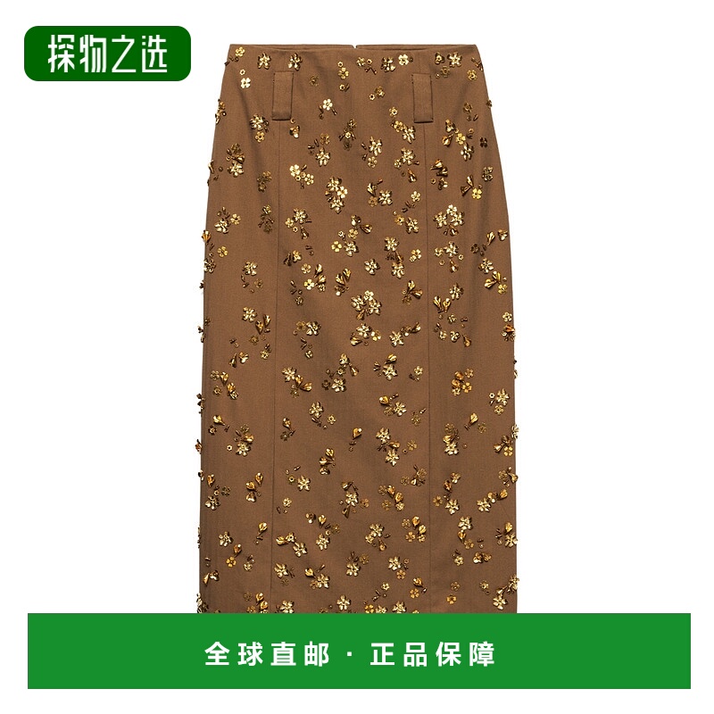 香港直邮Prada 刺绣人字纹中长半身裙 P126WR178LSOOO