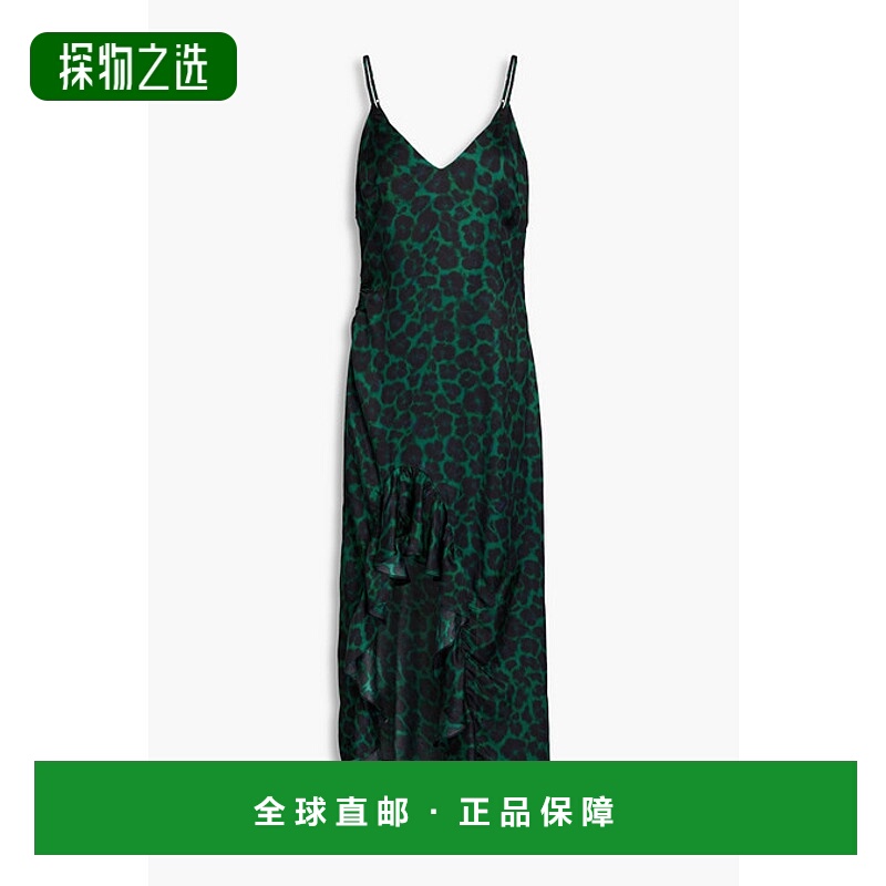 1h可退 香港直邮Sandro 女士 褶皱豹纹缎面斜纹布中长连衣裙 SFPR