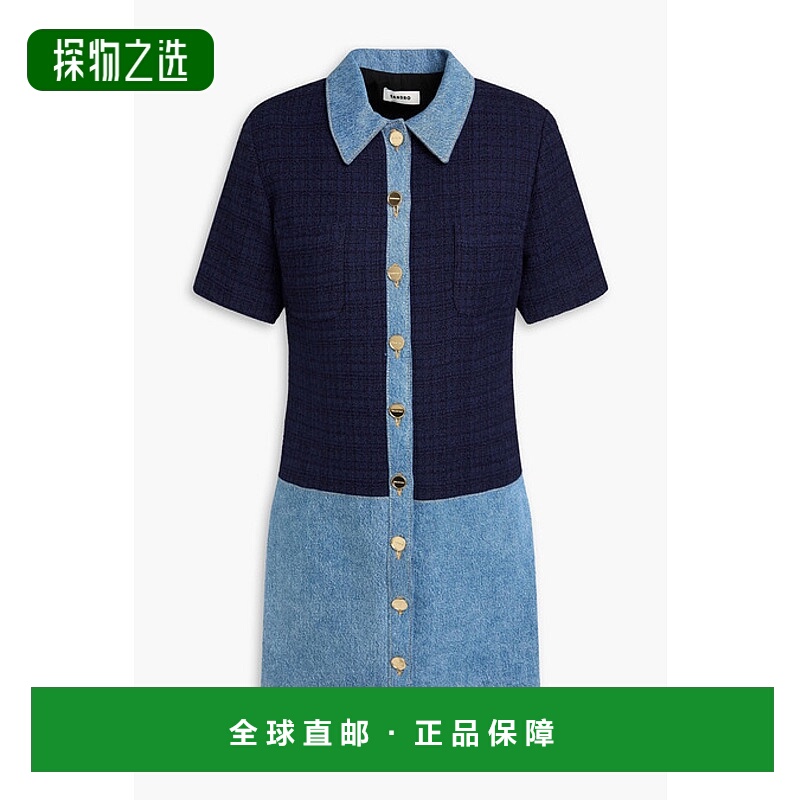 1h可退 香港直邮Sandro 女士 牛仔布拼接花呢迷你衬衫式连衣裙 SF