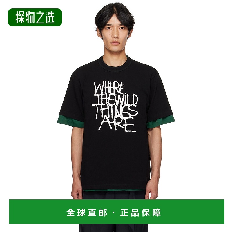 香港直邮Sacai 男士 黑色 Where The Wild Things Are 系列 T 恤