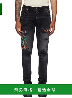 1h可退 香港直邮AMIRI 男士 黑色 Embroidered Sinners Skinny 牛