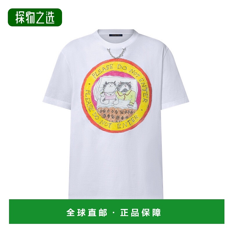 自营1h可退 欧洲直邮LV路易威登 女士白色棉猫咪图案短袖T恤