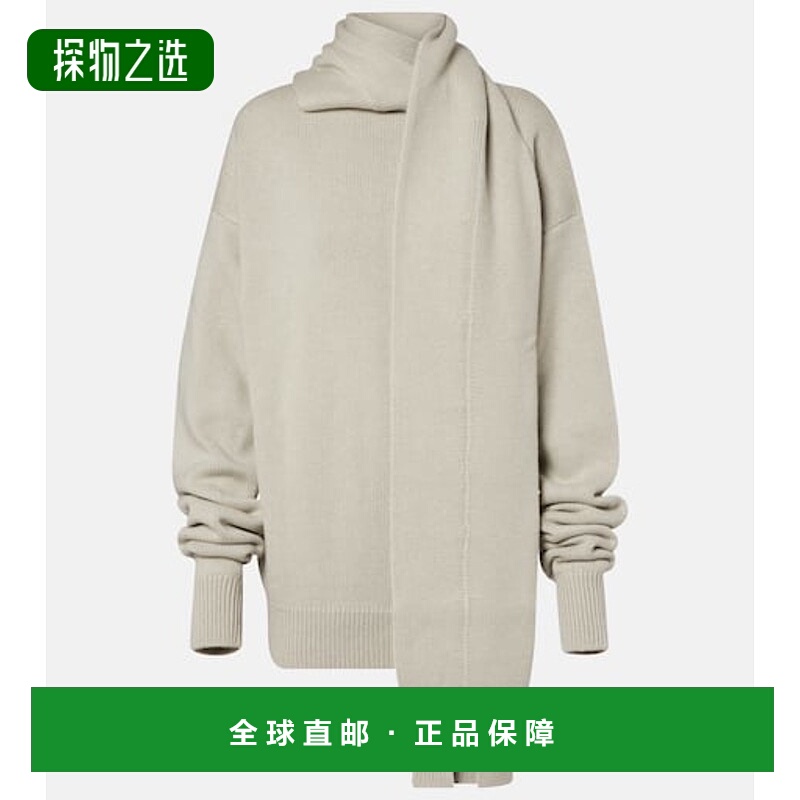 香港直邮calvin klein 女士 围巾领羊绒毛衣 grey灰色 舒适时尚