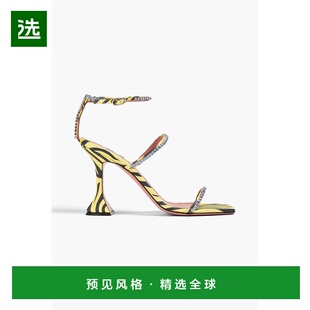 1h可退 香港直邮Amina Muaddi 女士 Gilda 水晶装饰斑马纹绸缎凉