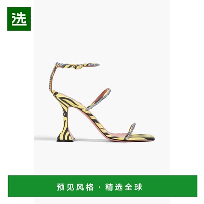 1h可退 香港直邮Amina Muaddi 女士 Gilda 水晶装饰斑马纹绸缎凉