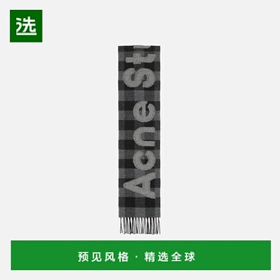 欧洲直邮Acne Studios FW25男士黑色/灰色羊毛/尼龙格纹配饰围巾
