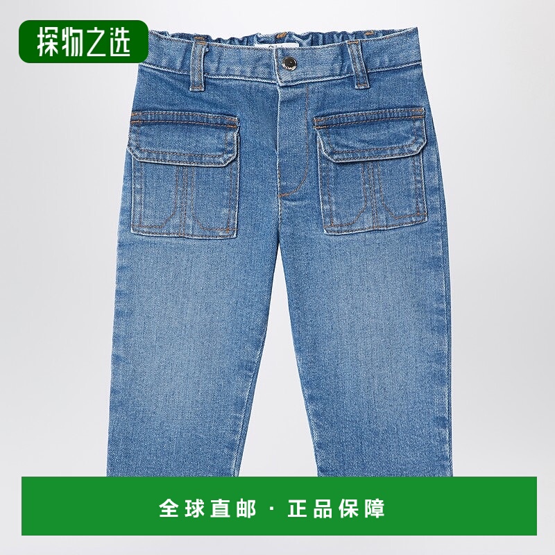 1h可退 香港直邮Chloe 蔻依 女童 washed-effect 蓝色牛仔裤童装
