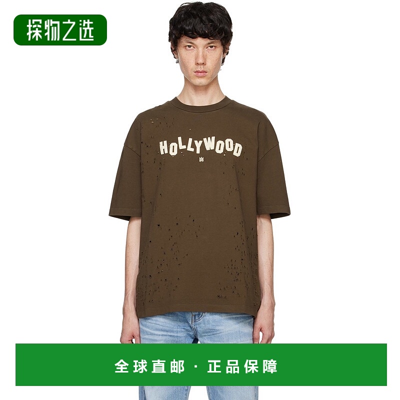 1h可退 香港直邮AMIRI 男士 棕色 Hollywood Shotgun Oversized T