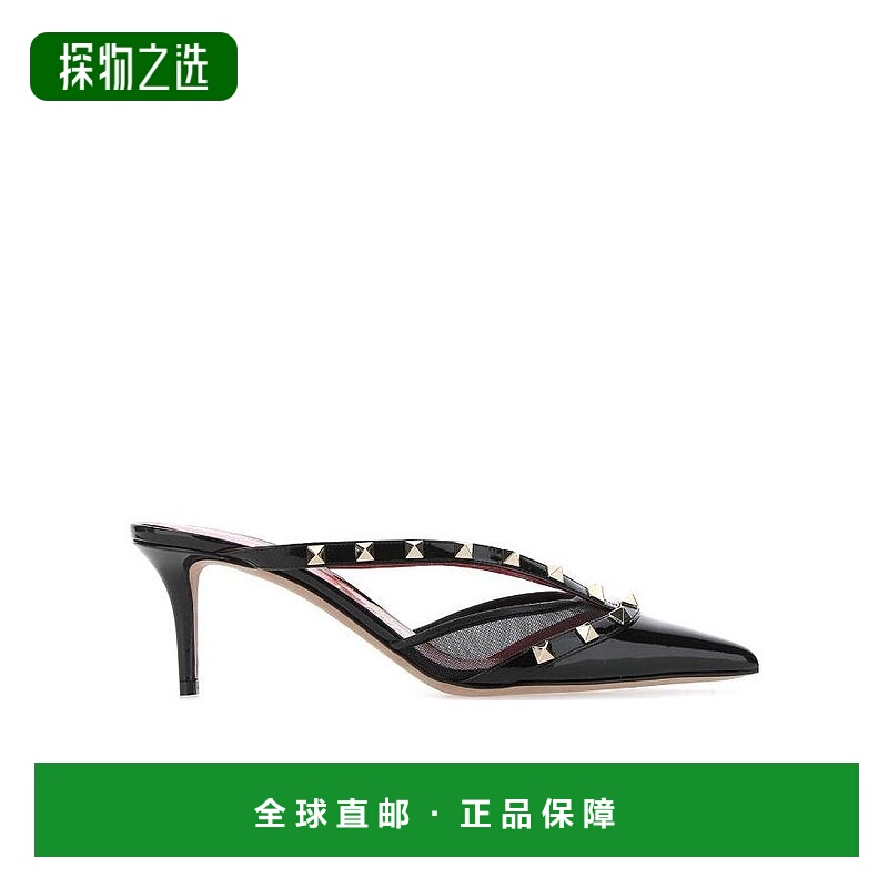 【99新未使用】香港直邮Valentino 黑色铆钉尖头露跟高跟鞋 WW2S0