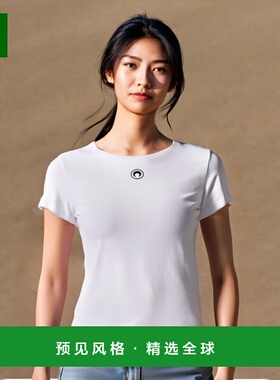 香港直邮Marine Serre logo刺绣细罗纹T恤 WTT012WH10短袖