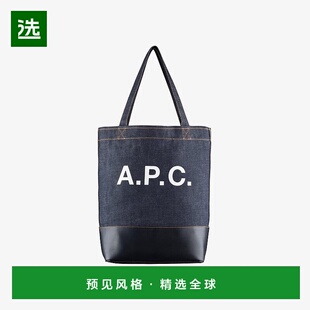 欧洲直邮APC 女士深海军蓝帆布/皮革托特包手提包单肩包