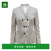 女装 1h可退 精品 黑白条纹羊毛双排扣西装 外套 美国直邮 Akris