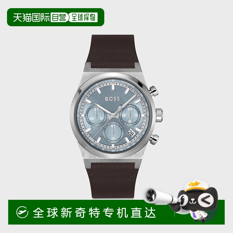 欧洲直邮HUGO BOSS雨果BOSS BLACK 银色计时腕表 搭配棕色皮表带